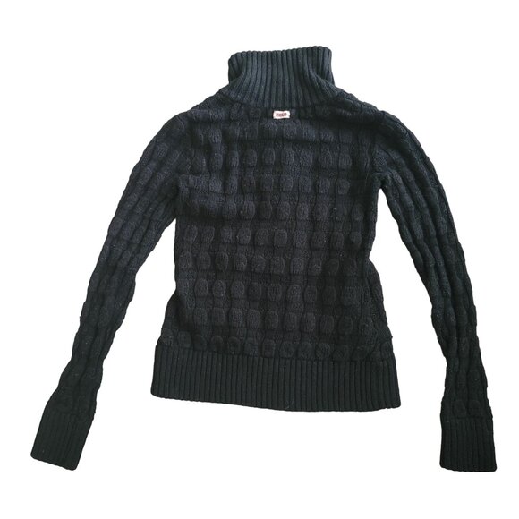 Khujo Women's Black Chunky Knit Button-Up Cardigan Sweater sz Small 100% Cotton - Picture 2 of 5